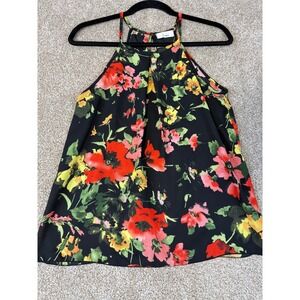 Grace Womens Floral Halter Neck Blouse Black Red Yellow High Neck Pleated Small
